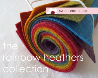 9x12 Wool Felt Sheets - The Rainbow Heathers Collection - 8 Sheets of Felt