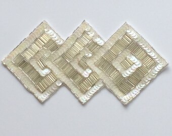 Bridal White Silver beaded sequins applique patch flower