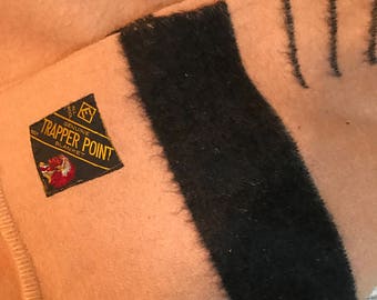 All Wool Genuine Trapper Point Blanket Made in England Brown and Black, Measures 86x65 Double to Queen