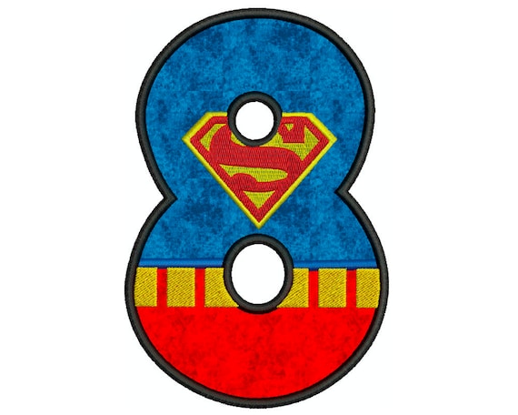 superman number 8 machine applique embroidery instant