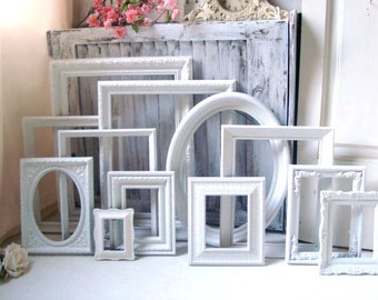 White Vintage Frame Set, Bright White Picture Frames, White Frame Gallery, MADE to Order Picture Frames, Shabby Chic White Wedding Frames