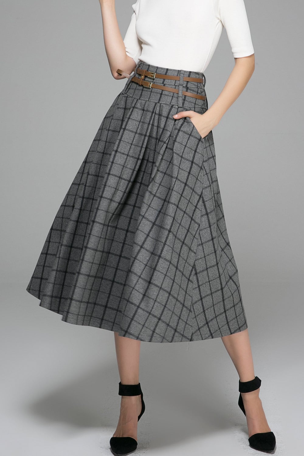 plaid skirt tartan skirt long wool skirt ethic skirt retro
