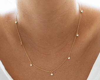 Gold Necklace, Gold Choker Necklace, Gold Necklace Dainty, Gold Diamond Necklace, Gold Dangle Choker