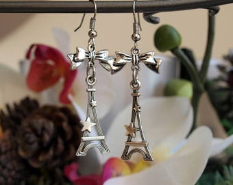 Jewelry Silver earrings "tour Eiffel" starry with bows