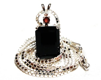 Black onyx, black onyx pendant, accent pendant, statement pendant, black red, sterling silver, "Chocolate Silk"