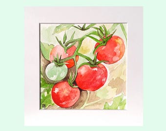 Tomato artwork, tomato watercolour, painting of tomatoes, kitchen artwork, tomatoes, tomato decor, original art, vegetable art