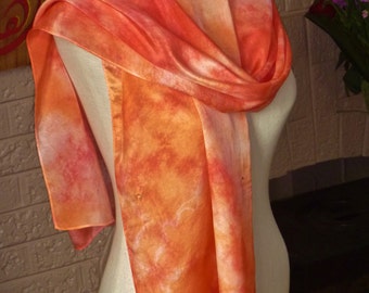 Silk Scarf Swarovsky Crystals Handpainted Peach Silk Scarf