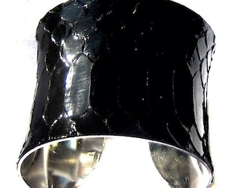 Glossy Black Snakeskin Silver Lined Cuff - by UNEARTHED