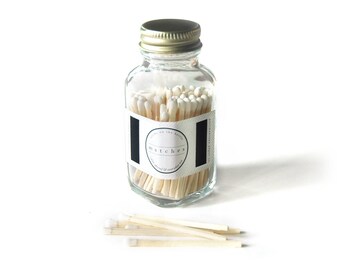 White Square Bottle Matches. Home Decor. Fancy Jar Matches. Strike on Glass Bottle. Pair with a Candle. Cozy Match Jar. Light a Pretty Spark