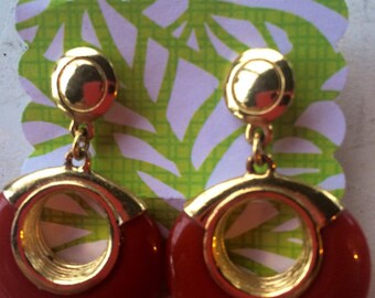 Vintage Gold Plate Carnelian Hoop Earrings