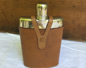 Vintage Leather Glass Silver Flask Germany U.S. Zone