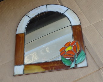 vintage leaded glass arched panel mirror flower decor stain glass,suncatcher window display mirror