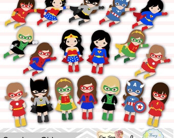27 Little Girl Superheros Digital Clip Art, Girls Superhero Clipart, Superhero Party, Super Hero Clip Art, Super Hero Girls Clipart, 0186