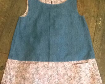 Denim dress with pink and grey accents
