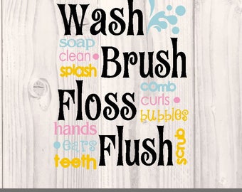 SVG Wash Brush flush / svg bathroom rules / bathroom rules print / Wash Brush Floss flush / Cricut wash brush flush / EPS bathroom rules