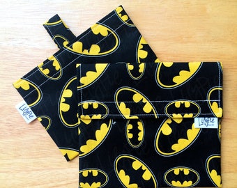 Reusable Sandwich Bag & Reusable Snack Bag in "Batman" cotton print - Back to School