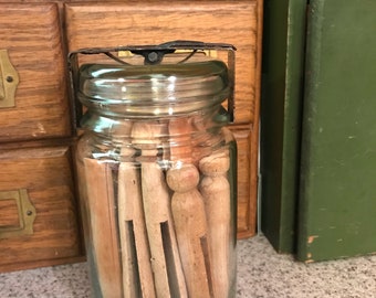 Vintage Wood Clothespins in a Jar for Laundry Room 16