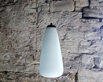 Art Deco Opalina Glass Pendant Lamp / White Opalina Glass Ceiling Light / Blown Glass / Italy 40s