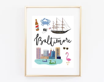 Illustrated Baltimore, Maryland Art Print