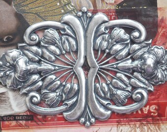 TWO Pliable Bracelet Centerpieces, brass stampings, Sterling Silver Ox finish, Made in the USA