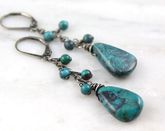 Turquoise Cascade Oxidized Silver Earrings