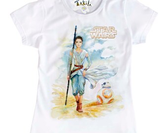 REY and BB-8 from Star Wars ( The Last Jedy , The Force Awakens ) Women's T-Shirt by Takila
