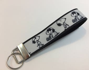 Black and White Snoopy Keychain Wristlet Key Fob