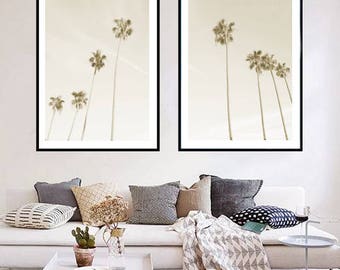 Palm Tree Prints Set of 2, Palm Tree Photo Print Tropical Wall Art, Coastal Decor Beach Printable Instant Download