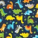 Babysaurus Little Yellow Bicycle for Blend Fabrics Navy Blue Quilt Fabric Dinosaur