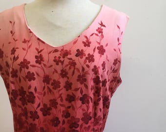 1970s Dress / 70s Pink Dress / Pink Floral Maxi Dress / Floral Dress Large
