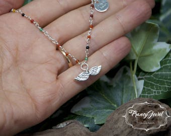 Angel wings necklace sterling silver, rosary necklace, One Of A Kind jewel, eco silver, anniversary gift, made in Italy, family gifts