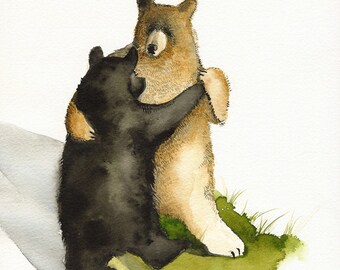 Bear art, bear watercolor painting, bear print, bears dancing- Waltz - Dancing Bears- print