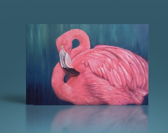 card mailing pink Flamingo, reproduction of original painting, wildlife painting