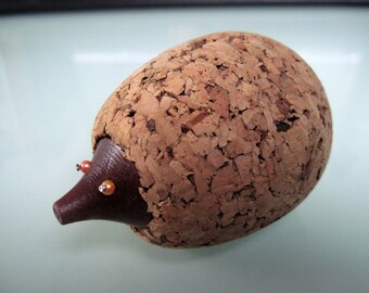 Vintage Mid Century danish modern Cork and Teak Hedgehog Pin cushion