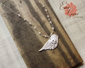 Silver Filigree Bird Necklace, Fine Silver, Sterling Silver, Freshwater Pearls, Precious Metal Clay, PMC