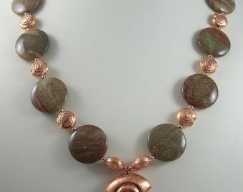 Saturn Jasper and Copper Nautilus Necklace