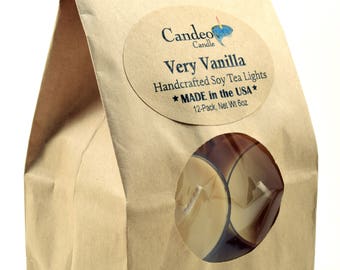 Very Vanilla Soy Tea Lights, 12-Pack, Burns 5+ Hours Each