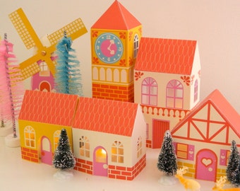 Printable PDF European Village Kit DIY Christmas Village Scene
