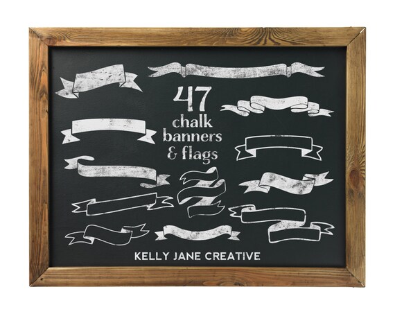 Items similar to Chalk Ribbon Banners &amp; Flags Clipart Jumbo Pack - Blog ...