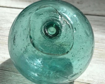 Japanese glass float - Authentic glass float - Blue green float - Beach combed - Nautical decor - Bubbles