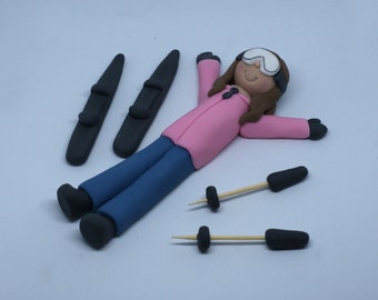 Handmade Edible Personalised Sugar Lady Girl Skiing Skier Birthday Cake Topper Decoration