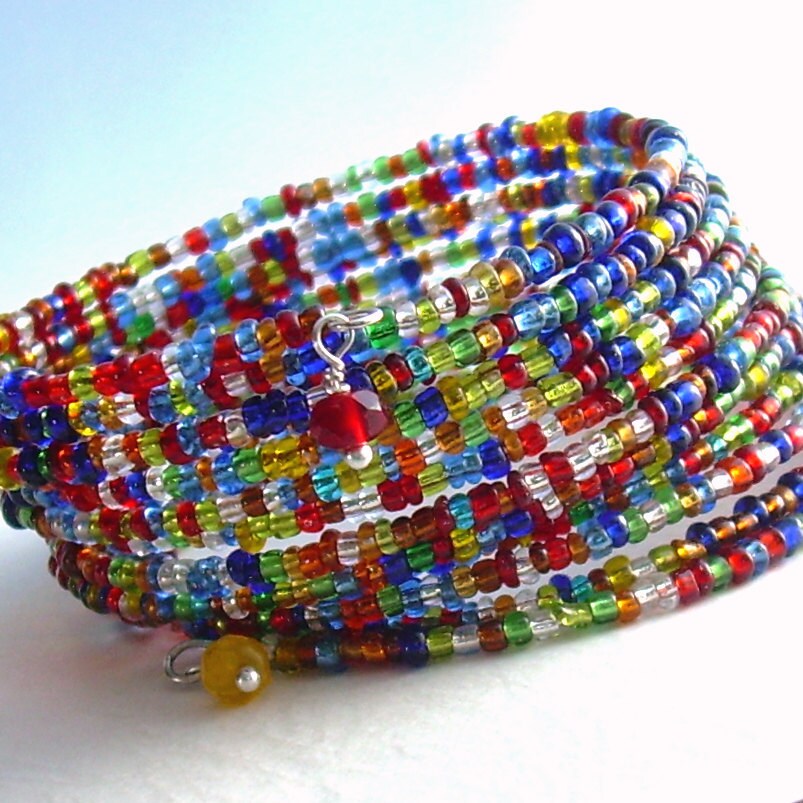 Beaded Wrap Bracelet Rainbow Jewelry Colorful Memory Wire 6780