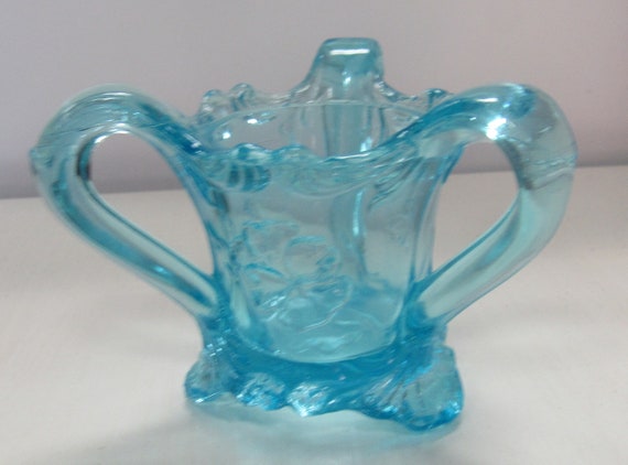 Aqua blue toothpick holder carnival glass