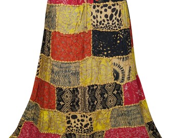 Festive Patchwork Printed Long Skirt Indian Handmade Ethnic Rayon Summer Maxi Skirts