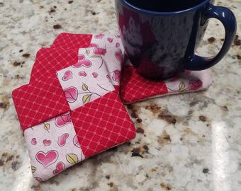 Valentine Coasters, Fabric, Set of 4, Approx 4"