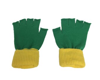 Pokemon Gloves Ash Ketchum Costume Cosplay Trainer Half Finger Fingerless Pair Adult Green Yellow Cuffs Anime Original Halloween Prop Gift