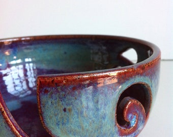 Burgundy Rustic Spiral Ceramic Wheel Thrown Yarn Bowl - MADE TO ORDER