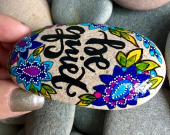 be quiet / be still / painted rocks/ painted stones/ boho art / hippie art / art for altars / hand painted rocks/ meditation/ yoga / stones