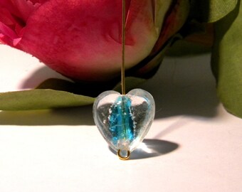 2 beads heart 16 mm - phorphorescente hand phosphorescent turquoise - made lampwork glass 1 H08
