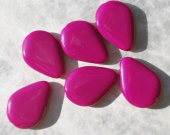 Fuchsia Pink Plum Purple Lucite Flat Teardrop Beads 25x18mm (6)